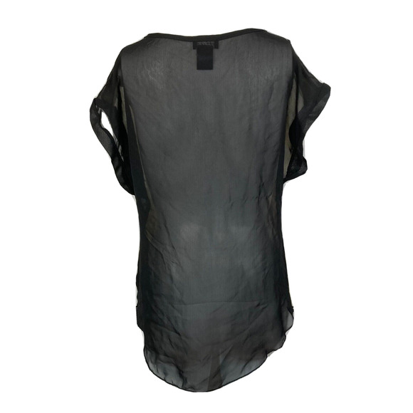 Wet Seal Shirt Womens Sz M Black Beige Owl Print Sheer Scoop Neck Top Blouse‎ - Picture 4 of 9